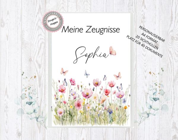 zauberhaftes Schulheft Umschlag Blumen Name Hausaufgabenheft in seperater Hochwertiger Hülle Einschulung Schulkind von Lüttentüddel®